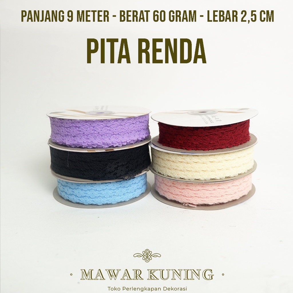 

[ Lebar 2,5 cm x Panjang 10 Yard ] Pita Renda Warna Pastel / Pita Buket Bunga Kado