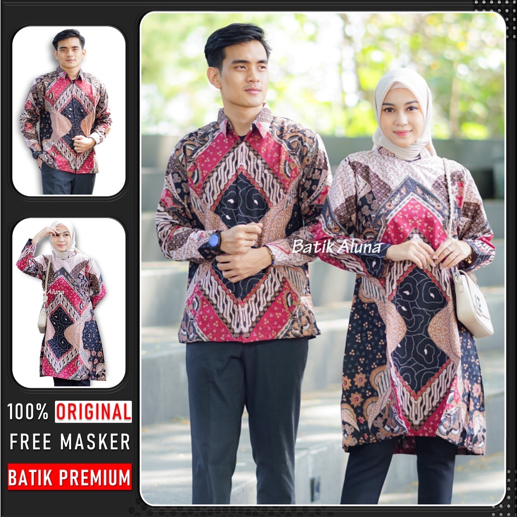 Batik Couple Modern Lengan Panjang Bahan Katun Premium Atasan Batik Wanita Copel Baju Batik Couple Kapel Pasangan Keluarga Kondangan Blouse Batik Tunik Batik Modern Wanita Dan Pria Terbaru Kekinian FASHION BATIK ALUNA