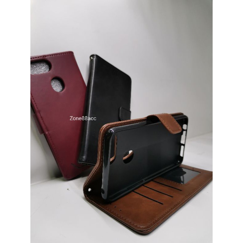 Oppo F9 F9 Pro Leather Case Flip Cover Casing Sarung Dompet Wallet Kulit Softcase