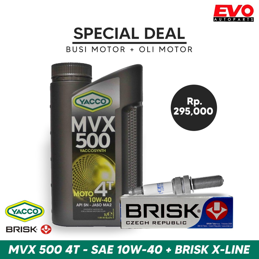 Paket Bundling Busi Motor Brisk X-LINE dan Oli Motor Yacco MVX 500