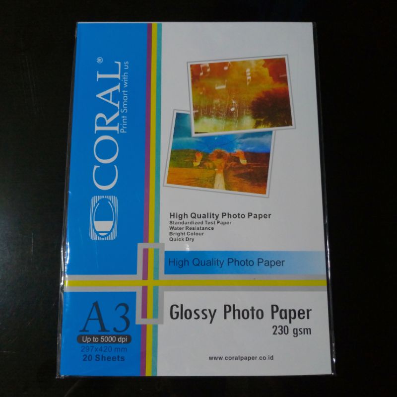 Kertas Photo Glossy A3 230 gsm / Coral Glossy Photo Paper