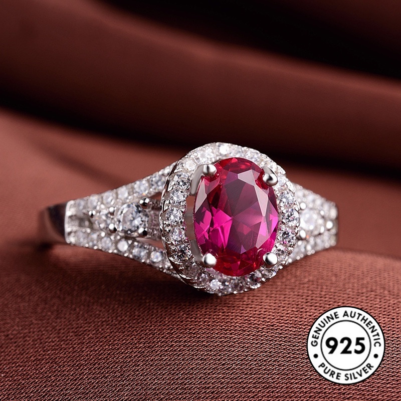 Cincin Sterling Silver 925 Model Terbuka Dengan Ruby Elegan Untuk Wanita