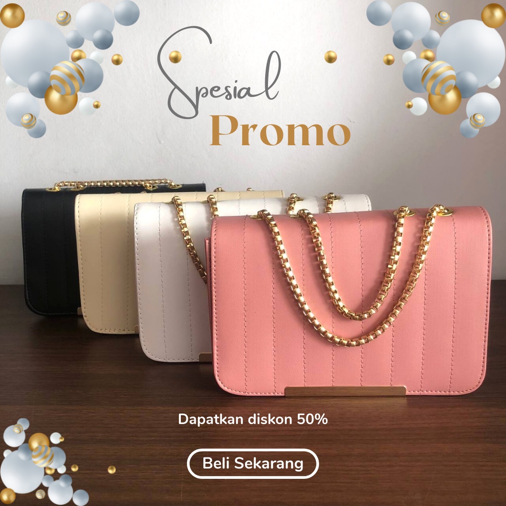 Tas slingbag/selempang wanita/cewek remaja tali rantai bahan kulit sintetis kekinian viral tiktok re
