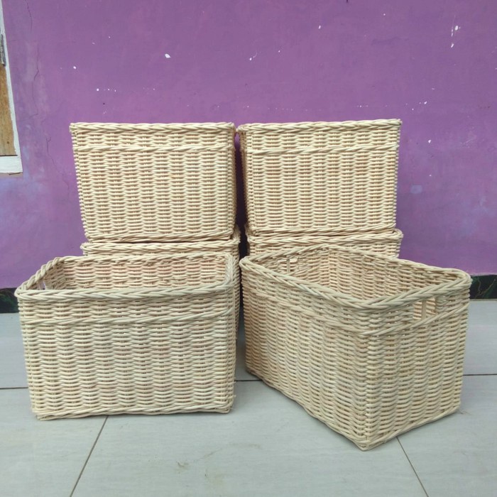 keranjang laci rotan persegi panjang penyimpan barang 30x19x17 cm