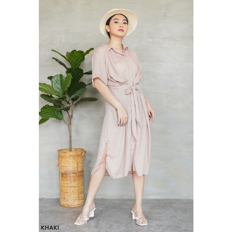 Boonsri Crinkle Shirt Dress Casual Dres Wanita