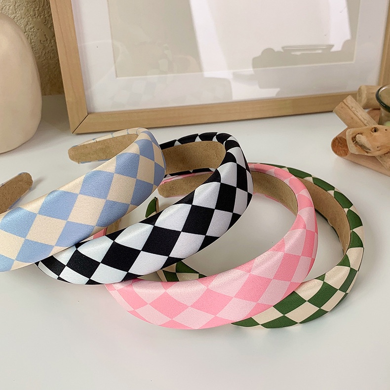 BANDO MOTIF KOTAK CATUR GARIS CHECKERED PATTERN BENDO WANITA KOREA LEBAR RETRO VINTAGE PADDED HEADBAND HAIR BAND RAMBUTp