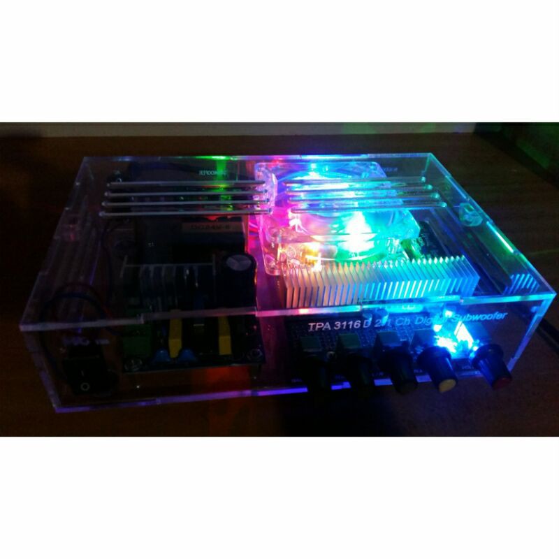 Power Amplifier Hifi TPA3116D2 2.1 Box Acrylic Bok Akrilik Power Supply