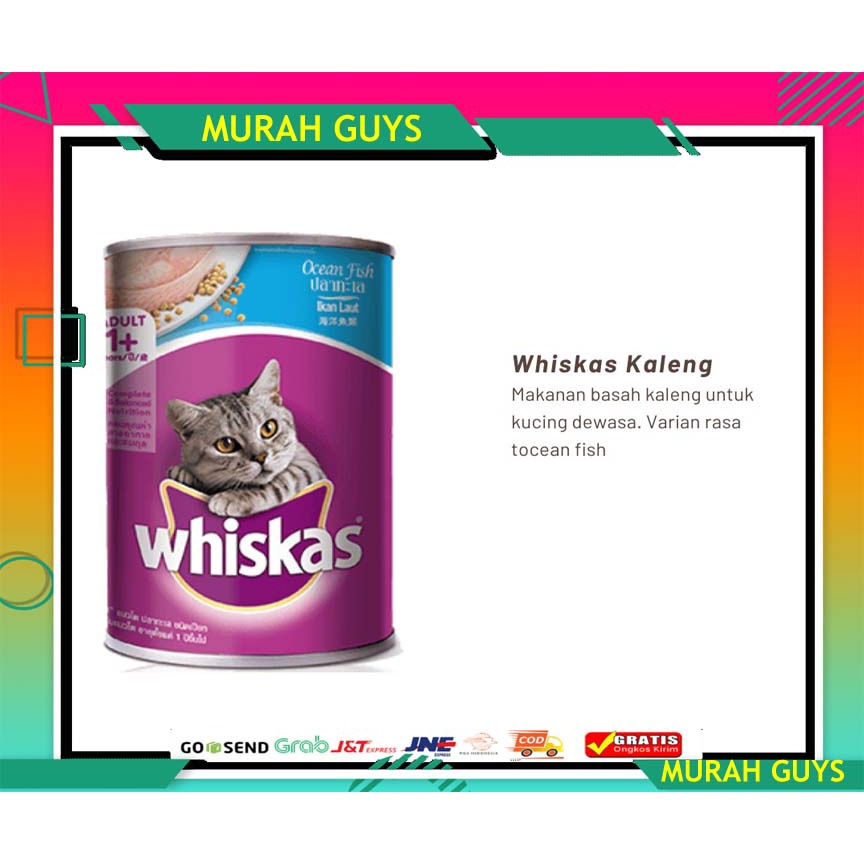 Wet food Whiskas Kaleng - Makanan kucing whiskas basah adult 400gr BONUS VITAMIN MINYAK IKAN