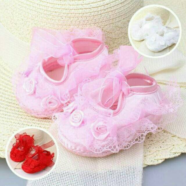 Sepatu bunga bunga rampel/prewalker bunga/sepatu bayi import/sepatu anak/prewalker bunga renda