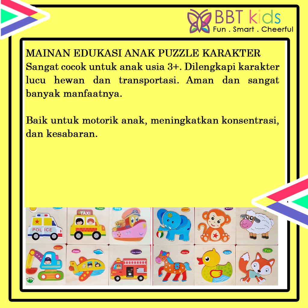 PUZZLE MINI KARAKTER TRASNPORTASI LUCU JIGSAW MAINAN KAYU EDUKASI ANAK MURAH