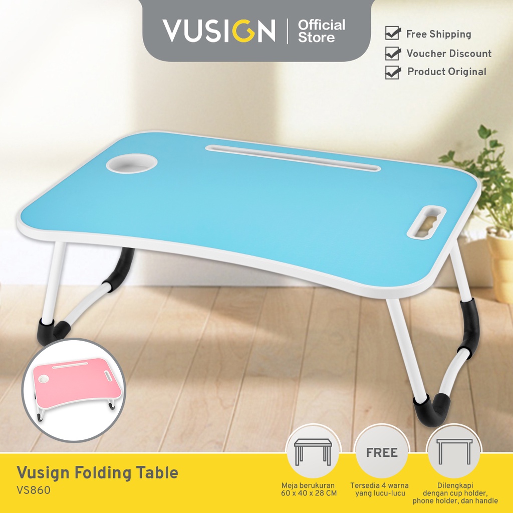 Vusign Folding Table Meja Belajar Laptop Lipat Warna-Warni Dengan Cup Holder dan Phone Tab Holder VS860