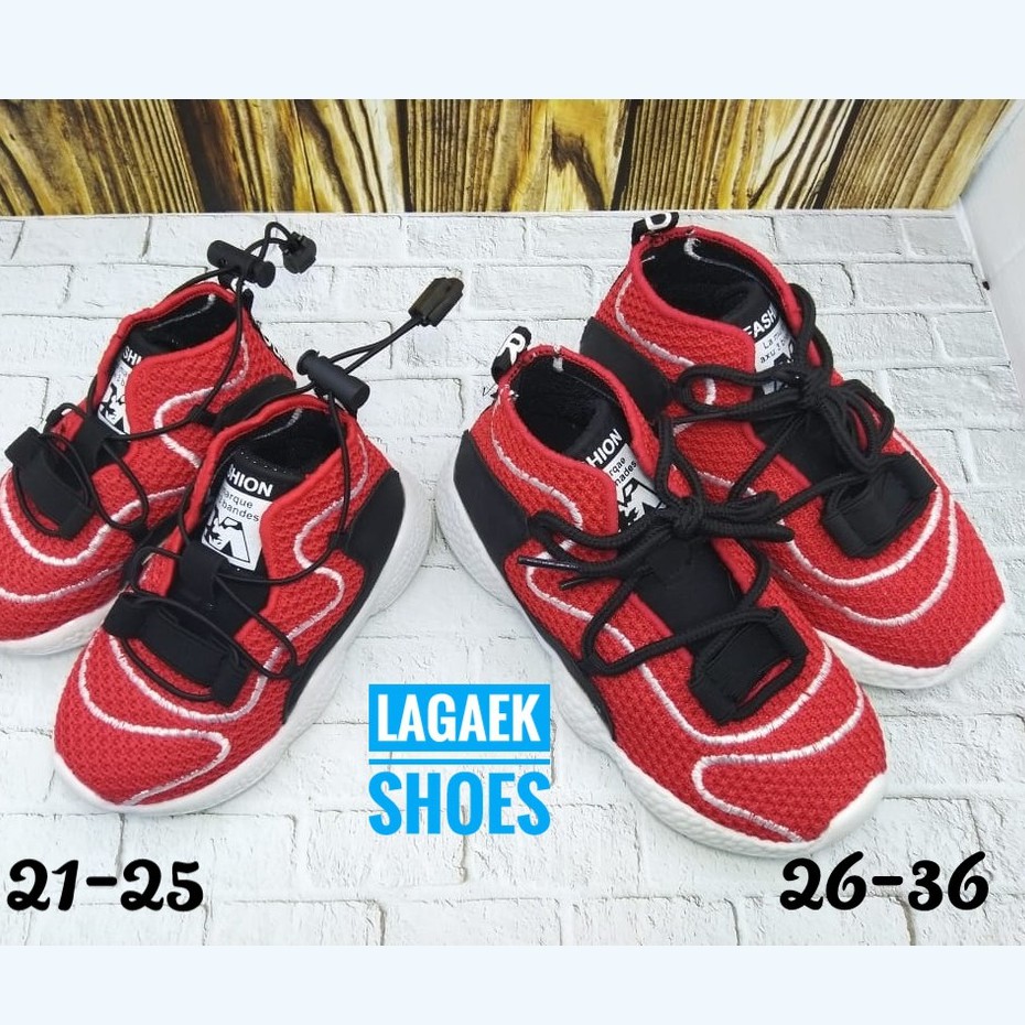 Sepatu Anak Laki Laki IMPORT Usia 1 2 8 9 Tahun MERAH Sneakers Size 21 35 Lentur - Sepatu Anak Sport