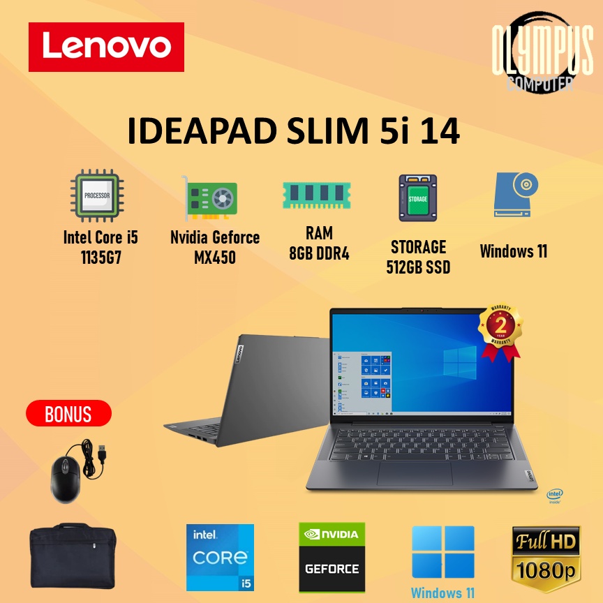 Laptop Lenovo Ideapad Slim 5i 14 MX450 i5 1135G7 8GB 512SSD W11+OHS 14.0FHD