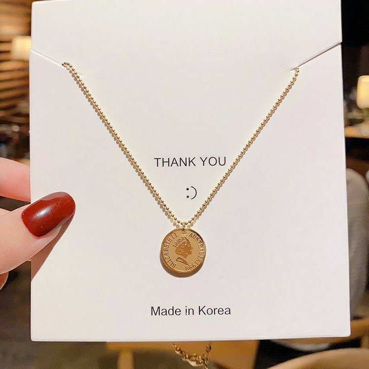 qQ Kalung Koin Rantai Bulir Titanium