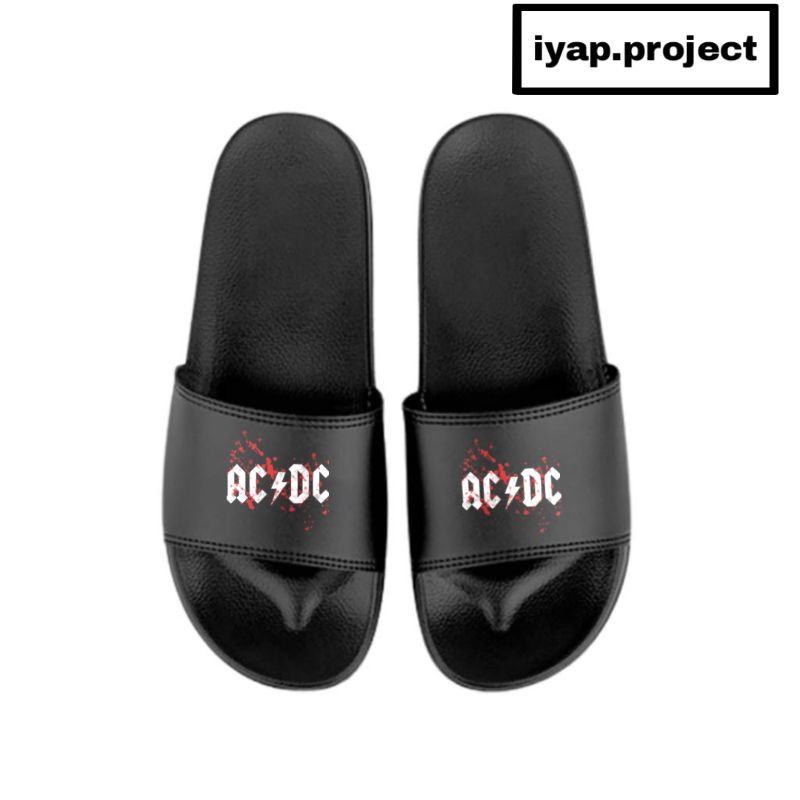 SANDAL SLIP ON | SENDAL | BAND | ACDC | METAL | SLIP ON PRIA WANITA UNISEX | SANDAL SLIDE SLIPER | K