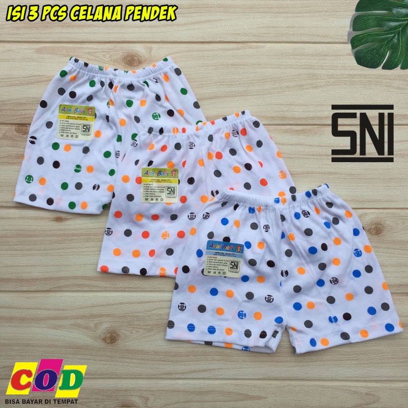 Ana Baby - Kualitas Premium 3 PCS Celana Bayi Pendek Baru Lahir Motif Polkadot