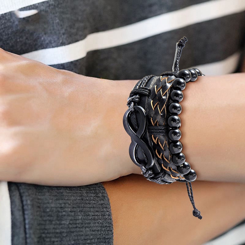 3 / 5Pcs / Set Gelang Magnet Multilayer Bahan Kulit Handmade Untuk Pria