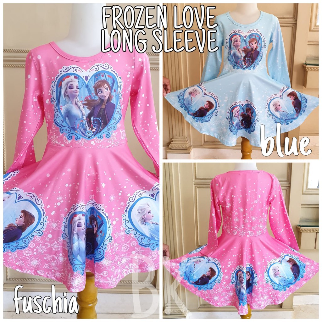 FROZEN LOVE LONG SLEEVE DRESS / DRESS PRINCESS ELSA FROZEN / DRES LENGAN PANJANG ANAK IMPORT