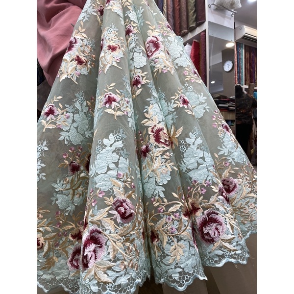 flowery tulle, tile mawar, tile bunga, kain kebaya, tile mewah, tile pastel