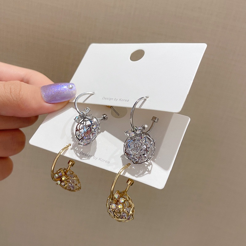 Anting Panjang Desain Mawar Bahan S925 Silver Needle Gaya Korea Untuk Wanita