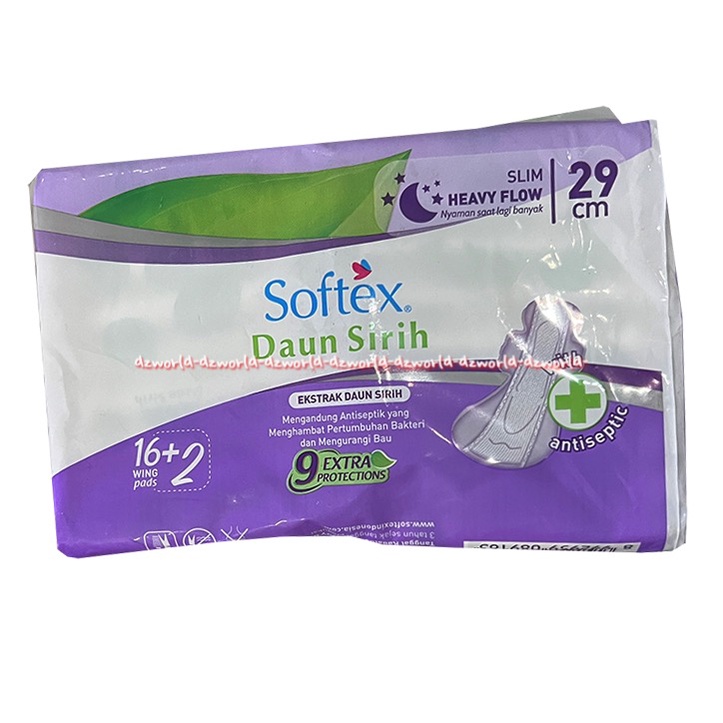 Softex Daun Sirih 16pcs Extra Protect Wing Pembalut Sayap 29cm Softek Pembalut Wanita Ekstrak Daun Sirih Kemasan Ungu Sanitary Napkins