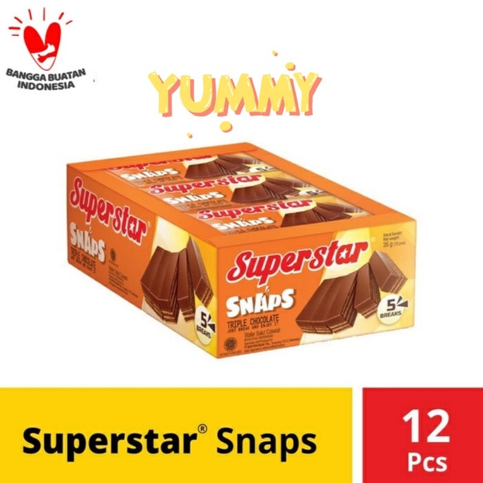 

Wafer-Biskuit- Superstar Snaps Roma. Box Isi 12 Bungkus @28Gram -Biskuit-Wafer.