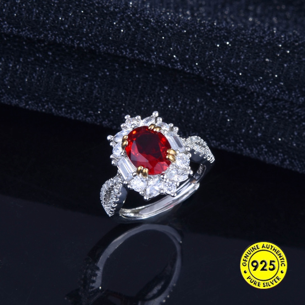 Cincin Open Ring Adjustable Desain 3 Karat Ruby Hias Batu Permata Berwarna Untuk Wanita