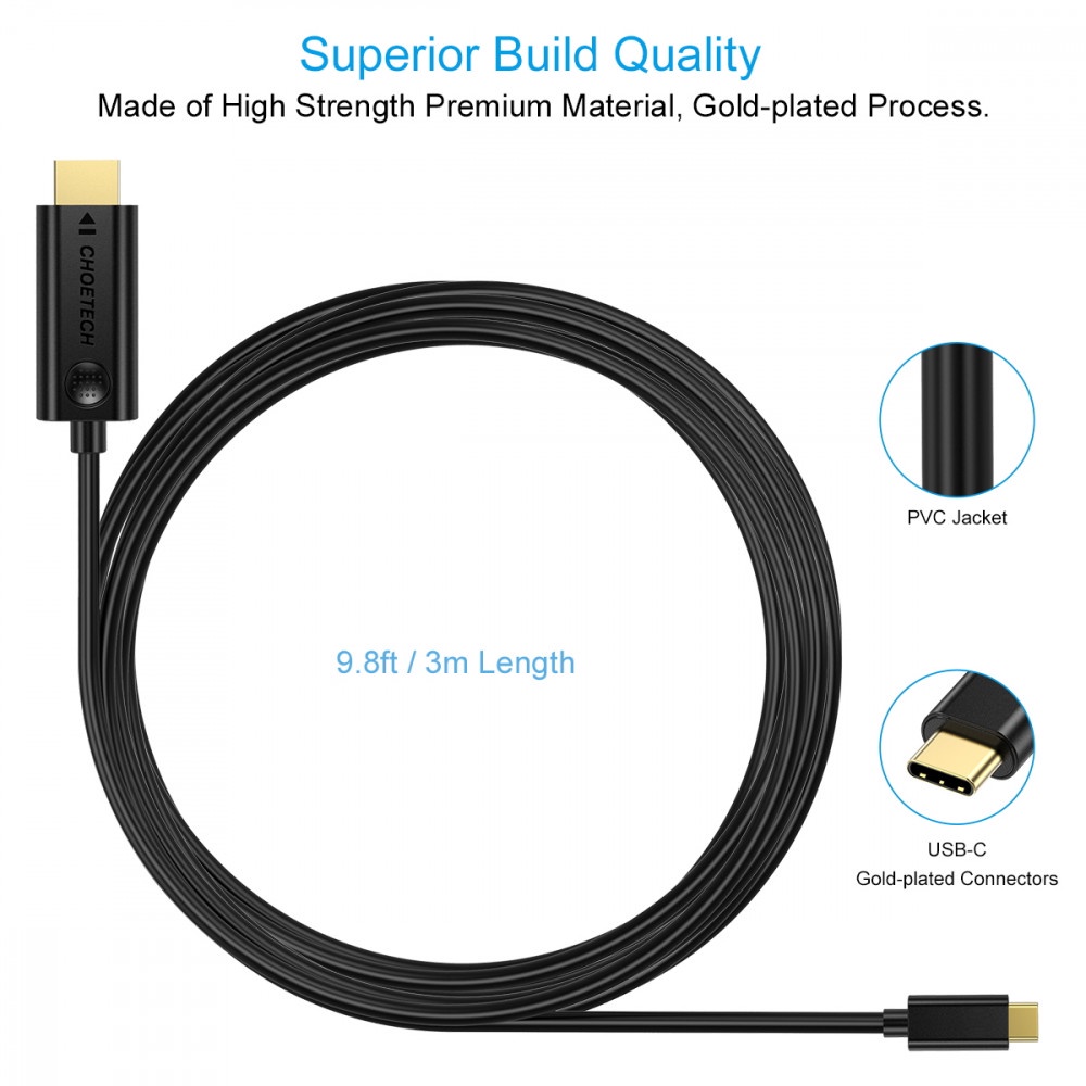 Kabel USB Type C ke HDMI 4K 3 Meter - XCH-0030BK - Black