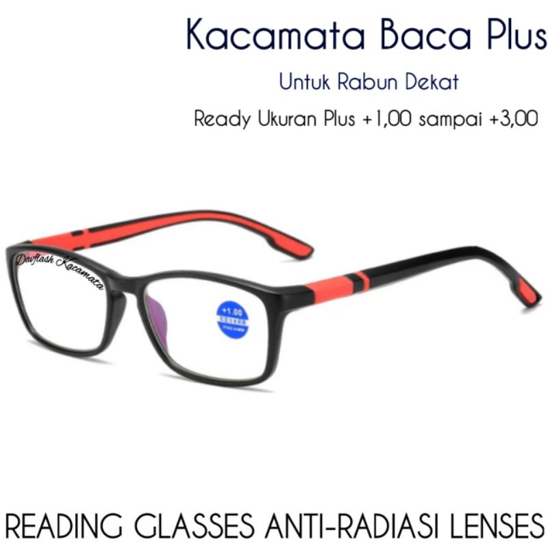 Kacamata Baca Plus Sporty Pria/Wanita | Kacamata Baca Plus Anti Radiasi | Kacamata Rabun Dekat