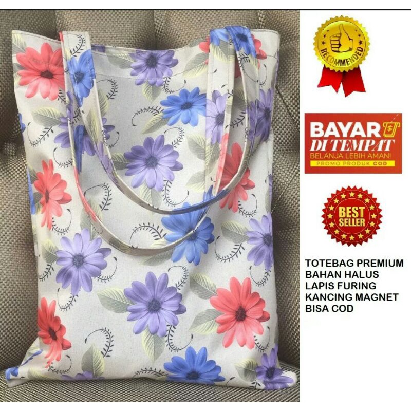 Tas Wanita / Tote Bag wanita / Tas kuliah tas belanja motif bunga tebal Premium