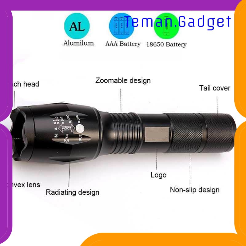 TG-IE176 TaffLED Paket Flashlight Cree XM-L2 + Baterai 18650 + Charger - E17