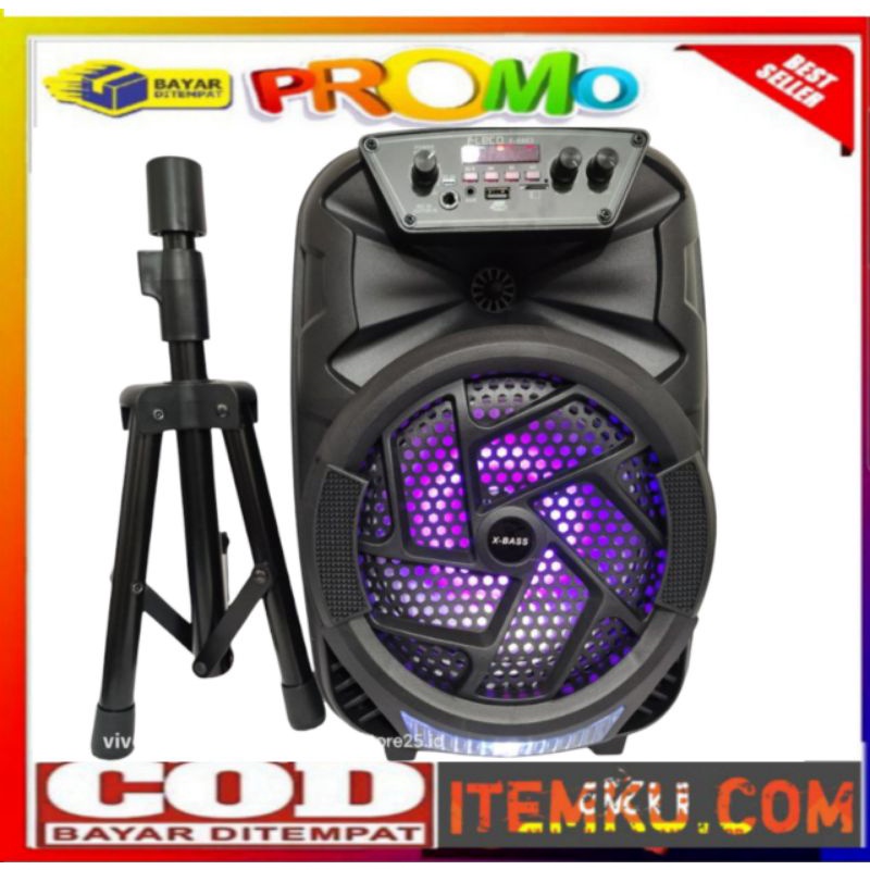 speaker bluetooth karaoke 8,5inch free mik + tripod speaker xbass radio fm