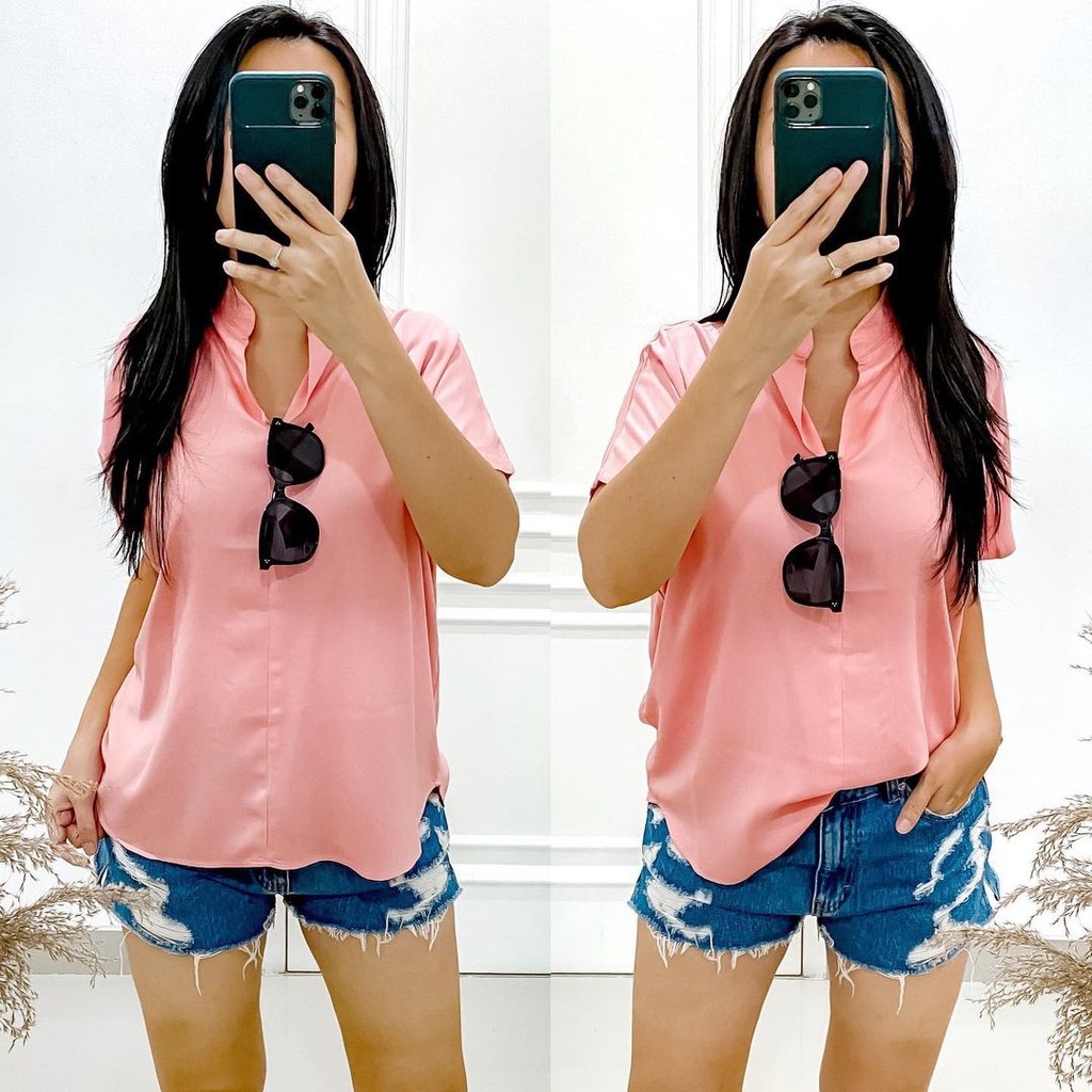 Double Lucky / Basic Twill / Atasan Rayon / Baju Atasan Wanita / All Size-Peach