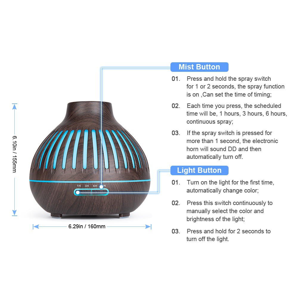 H53 - Wooden Humidifier Aroma Diffuser 7 Color LED Light - 400ML