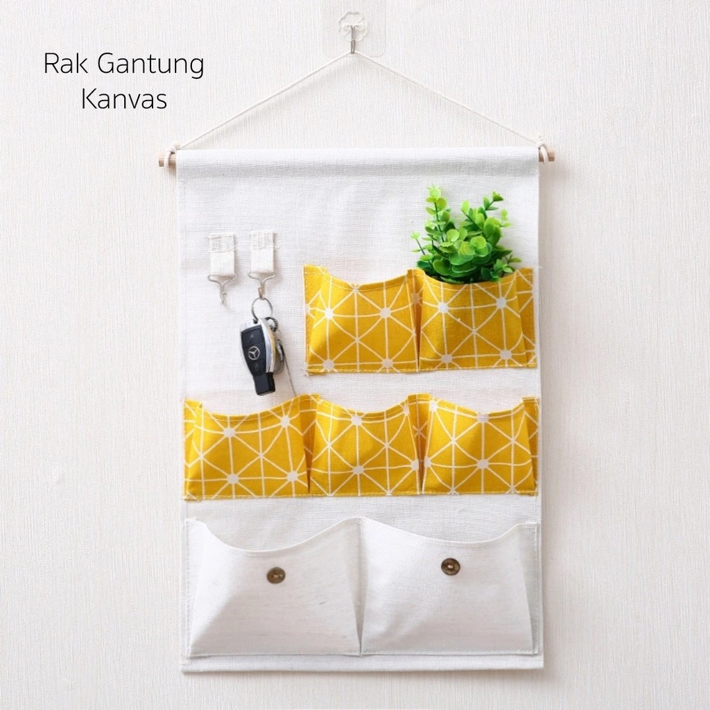 HA 40 Rak Gantung Kain Organizer Shelf Rak Penyimpanan Gantung 7 &amp; 8 Kantong Free Kayu