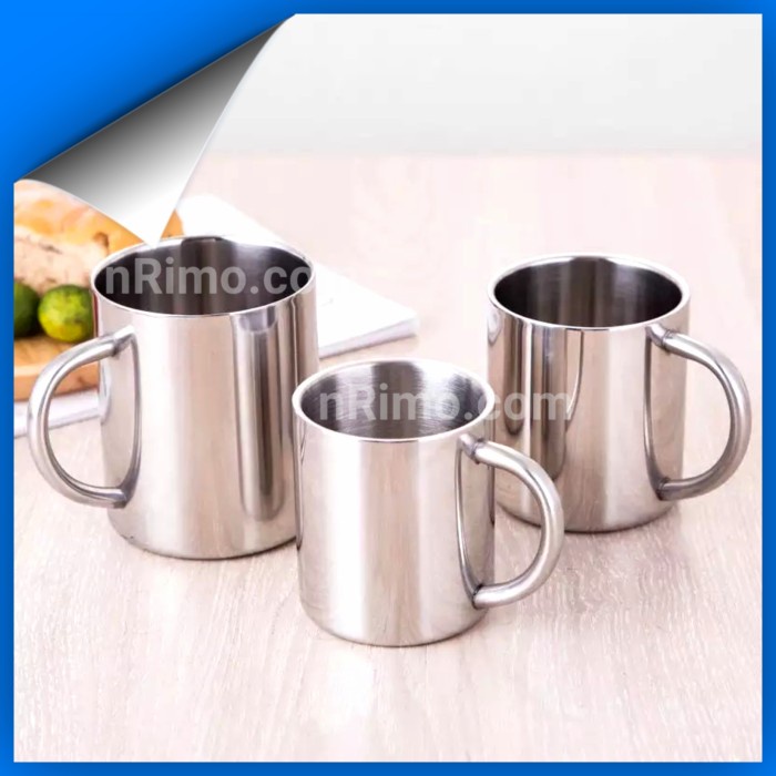 Gelas Mug Stainless Steel Gagang Handle Tebal Cangkir Stenlis Kopi Teh