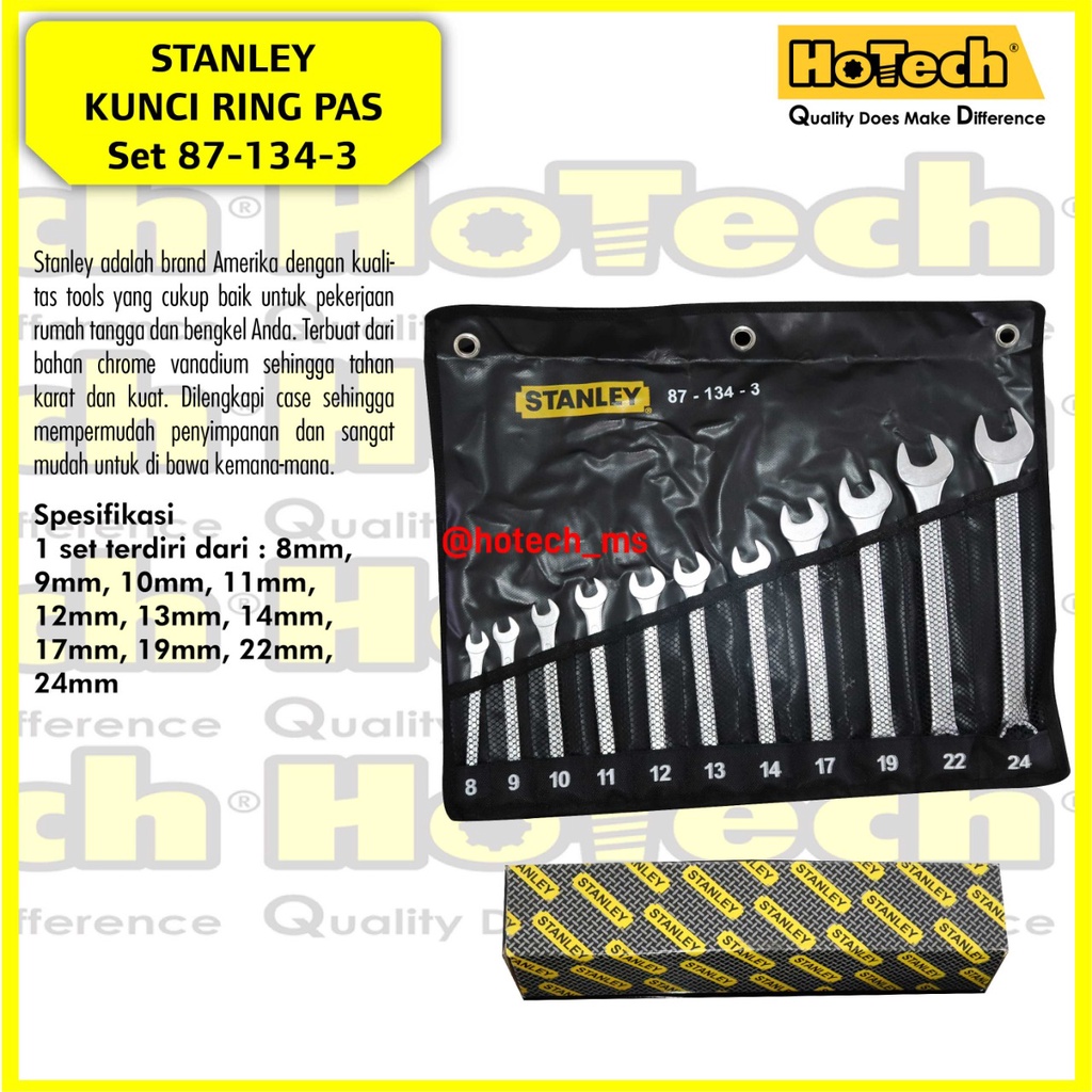 Stanley Combination Wrench Set 11 Pcs | STANLEY | Kunci Ring Pas Set 8-24 mm