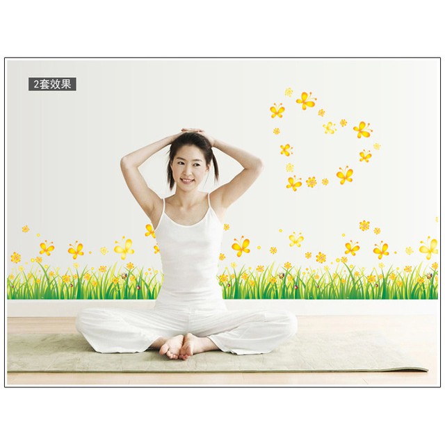 RELIZA WALL STICKER RUMPUT HIJAU BUNGA KUNING GRASS YELLOW FLOWER STIKER DINDING AY7211