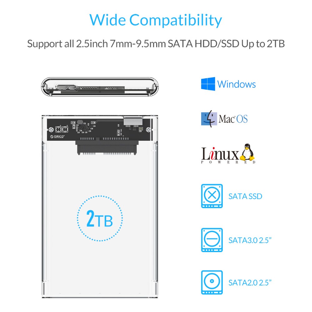 ORICO 2139U3 Enclosure Transparent USB 3.0 2.5 inch SATA HDD SSD 2139