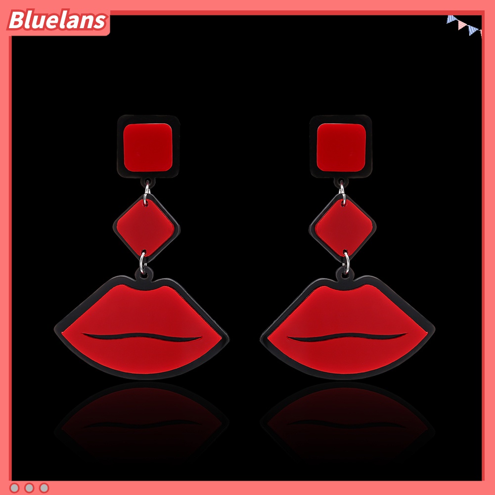 Anting Tusuk Gantung Bentuk Bibir Merah Gaya Vintage Untuk Wanita