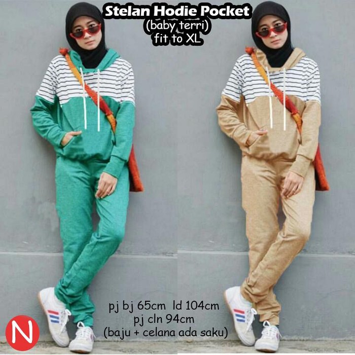 63174 stelan hodie pocket/stelan olahraga muslim/baju olahraga muslim/training set wanita