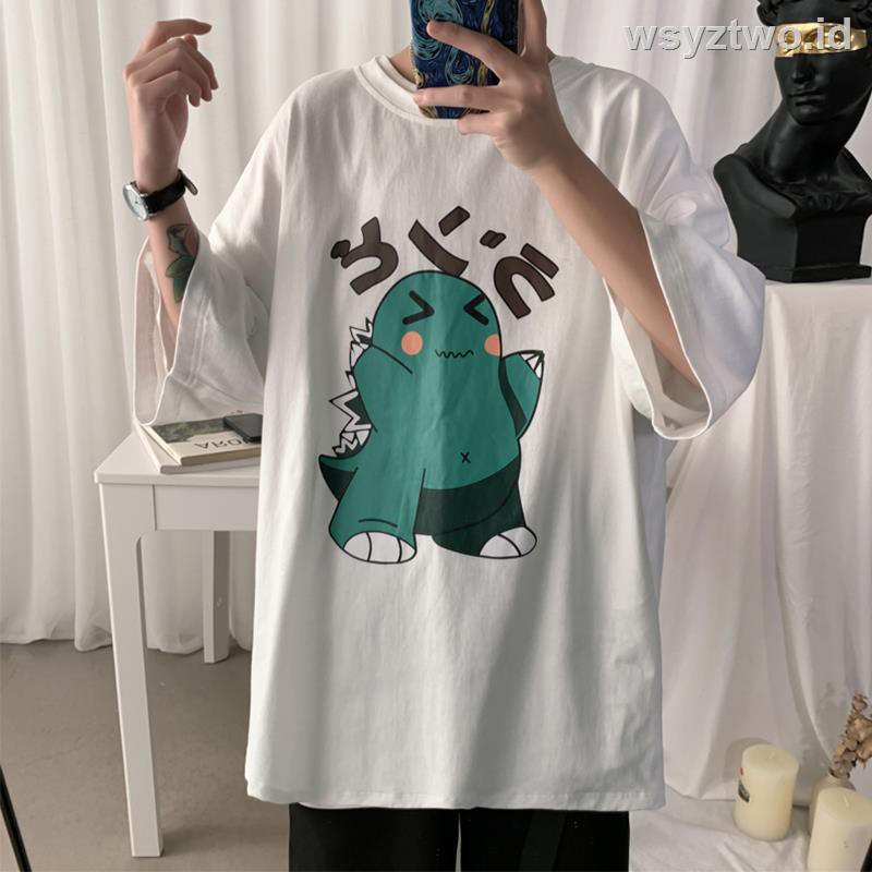 Kaos T-Shirt Pria/Wanita Lengan Pendek Model Longgar Versi Korea Motif