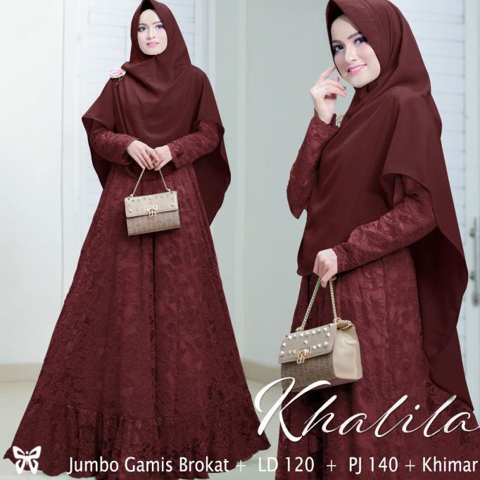 ( BISA COD ) GAMIS JUMBO KHALILA SYARI BAJU GAMIS WANITA TERBARU GAMIS PESTA BROKAT - Merah TERBATAS