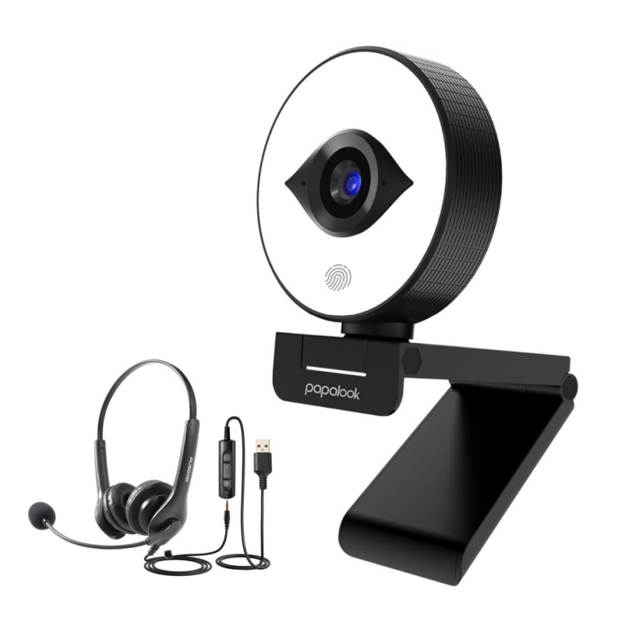 PAPALOOK WEBCAM 1080P 60FPS + AUSDOM HEADSET USB BUNDLE-PA552PRO+BS01