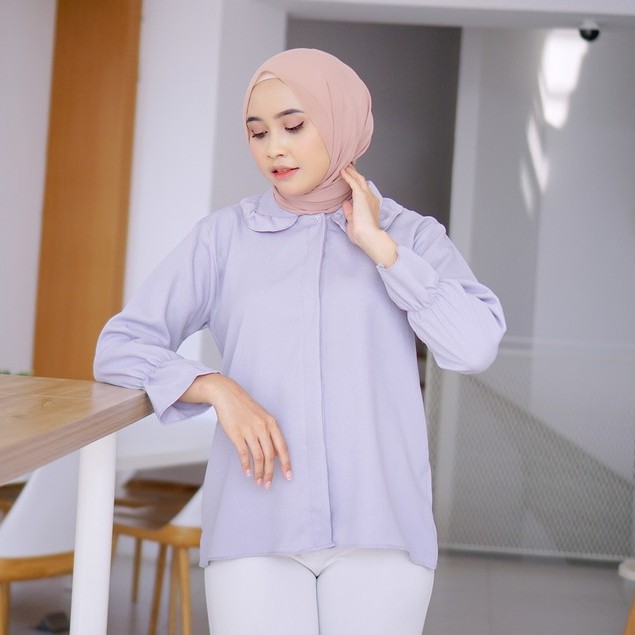 Alisa Blouse - Kemeja Kerah Collar Korea Tangan Panjang Moscrepe