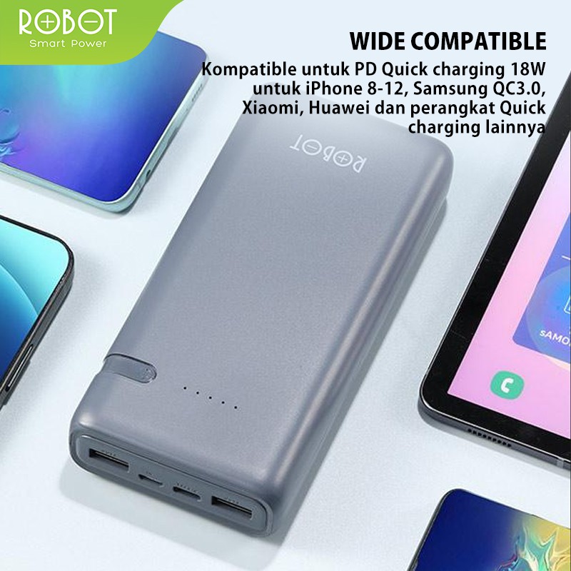 (GA2) PowerBank ROBOT 20000mah RT21 2.4A Dual Input Port Type C &amp; Micro USB Original Fast Charging Real Capacity LED Indicator - Garansi Resmi 1 Tahun