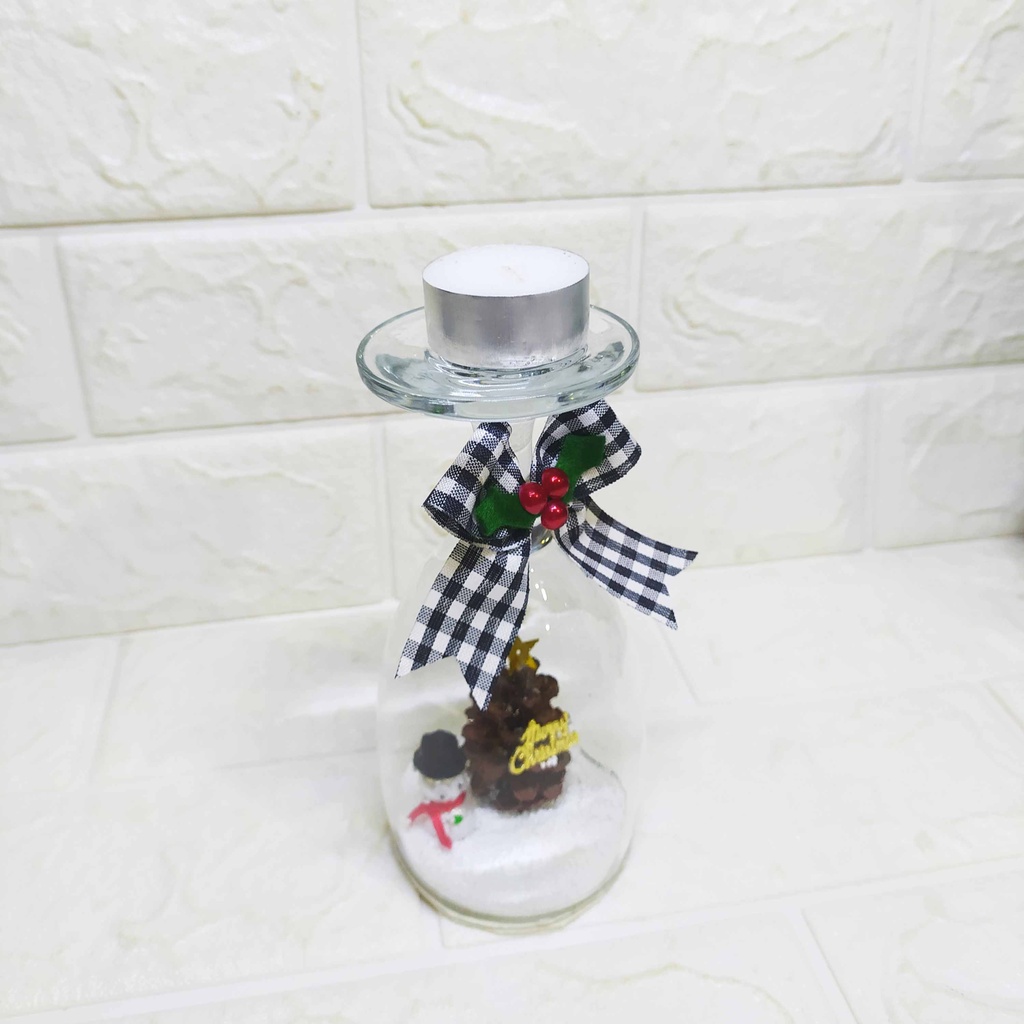 Tempat Lilin Kaca Little Snowman + lilin Mini - Candle Holder Natal