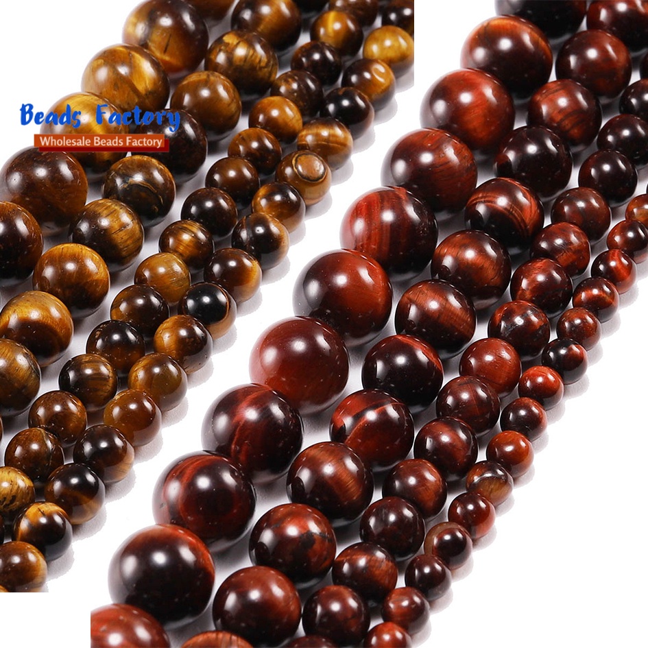 Bahan craft 1 Untai / Lot Manik-Manik Batu Alam Agate Tiger Eye Merah Bulat Untuk Membuat Perhiasan Kalung / Gelang Diy