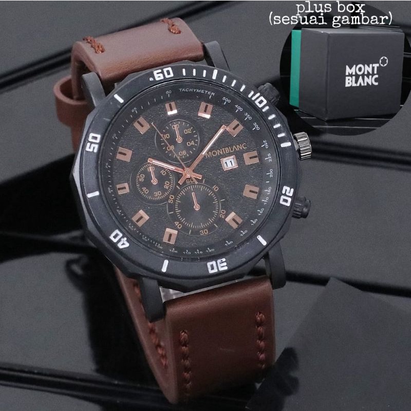 Jam Tangan Pria Montblanc Tanggal Aktif S90L87 Strap Kulit Free Baterai & Box ( Bisa COD )
