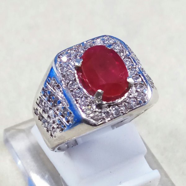 CINCIN BATU AKIK PERMATA RUBY RED BLOOD PIGEON RING ALPAKA SUPER MEWAH GLAMOUR INDAH MEMPESONA